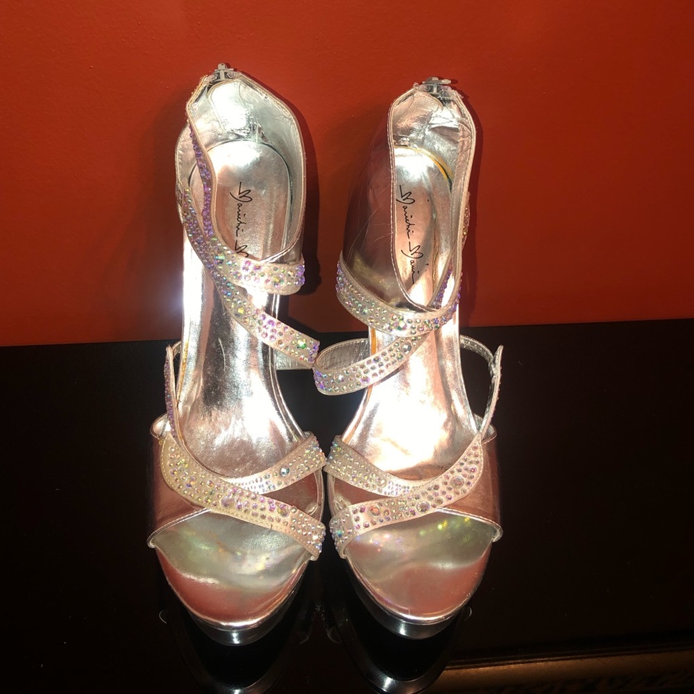 Silver rhinestone heels